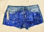 Victorias Secret Shorts Jean Denim Bling Sequins Blue Cut Of Shorts, Size 4