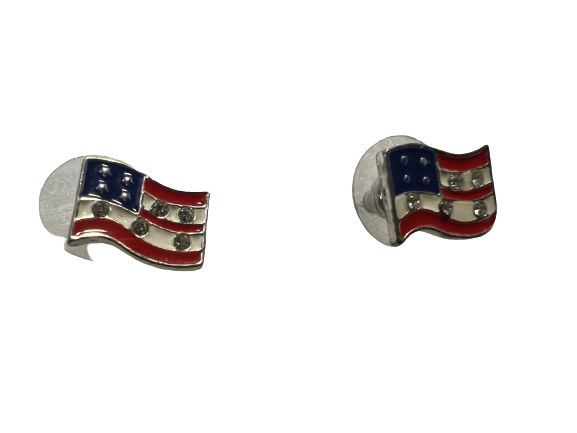 Vintage Enamel American Flag Earrings Jewelry Pierced Silver Tone 4th of July