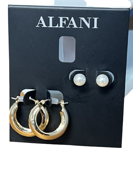 Alfani Gold-Tone 2-Pc. Stud and Pave Hoop Earrings