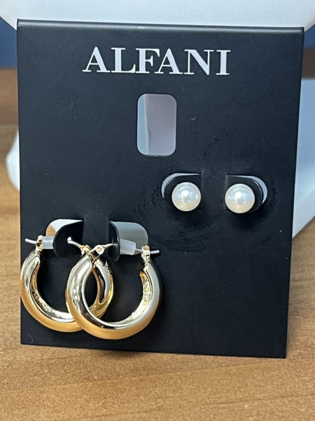 Alfani Gold-Tone 2-Pc. Stud and Pave Hoop Earrings