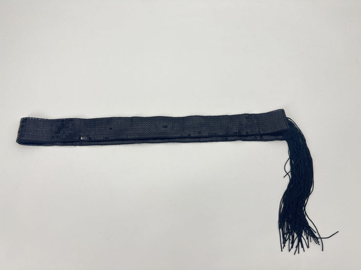 Black Sequin Tassel Tie Belt, 70 X 1.5 inches
