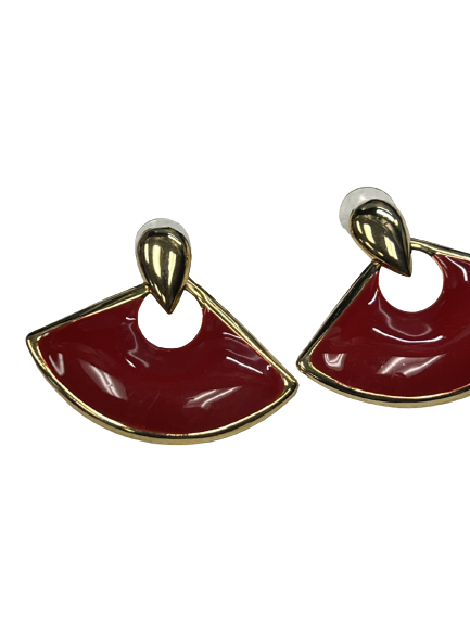1960s Art Deco Style Silver and Enamel Red Pierced Earrings