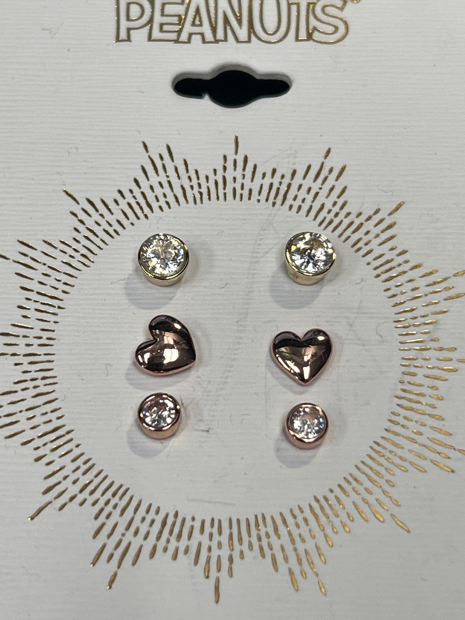 Unwritten Three Pair Silver Plated Earring Set with Rose Gold