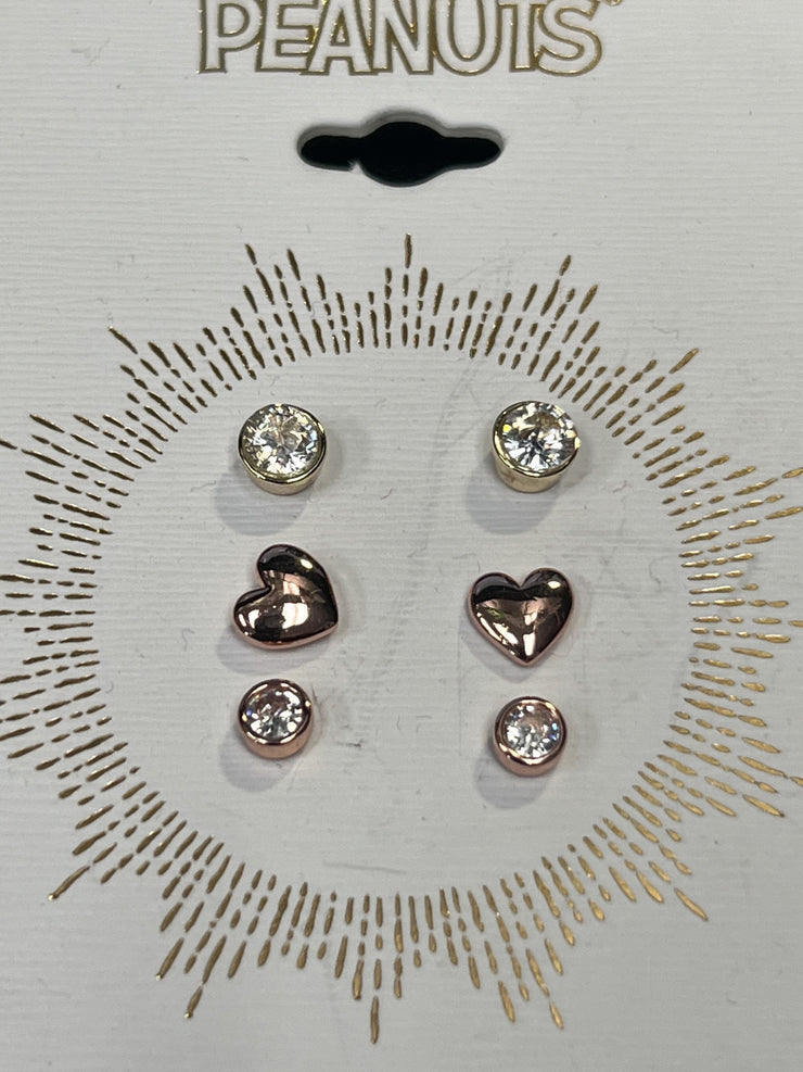 Unwritten Three Pair Silver Plated Earring Set with Rose Gold