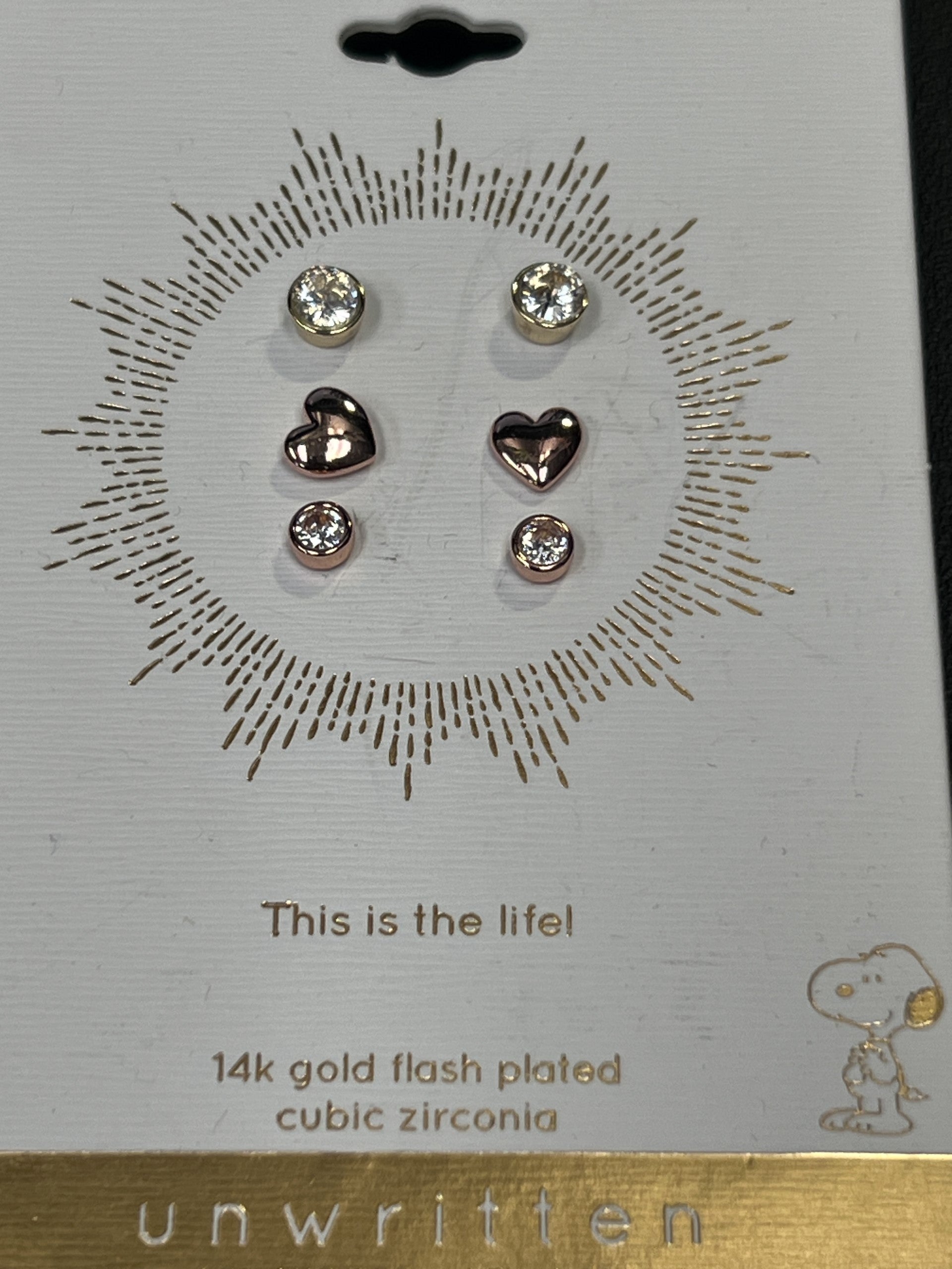 Unwritten Three Pair Silver Plated Earring Set with Rose Gold