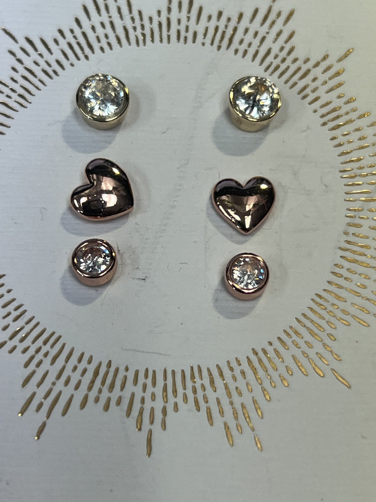 Unwritten Three Pair Silver Plated Earring Set with Rose Gold