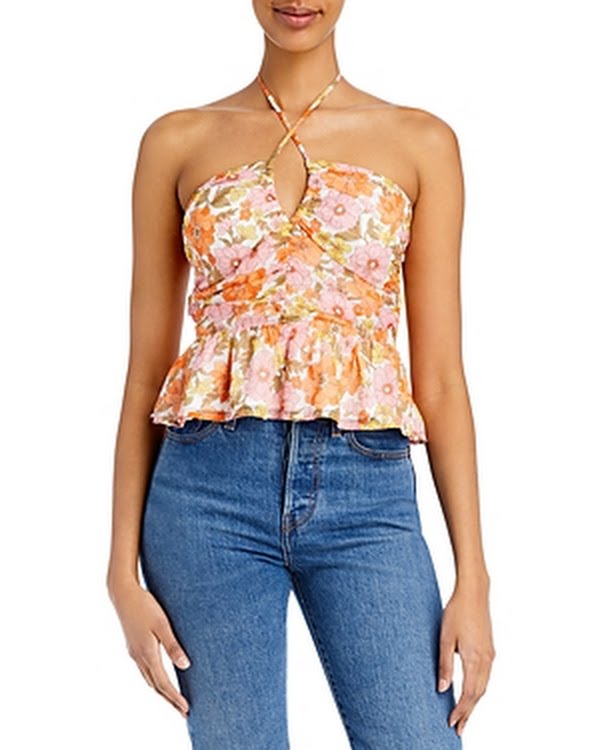 Aqua Retro Floral Halter Top