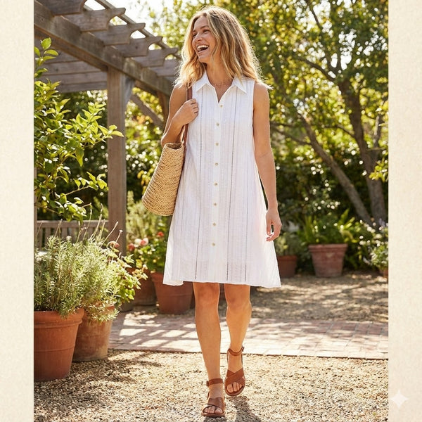 Calvin Klein Womens Shirt Collar Cotton Eyelet Button Front Trapeze Dress, size 12