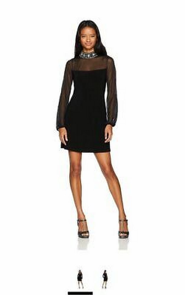 Jump Junior's Embellished Neck Split Sleeve a Line Dress, Black, Size 3/4