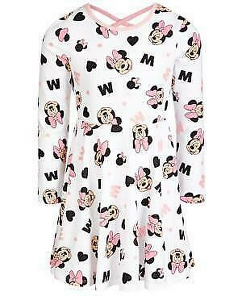 Disney Toddler Girls Minnie Mouse Printed Skater Dress, Size 2T Ivory