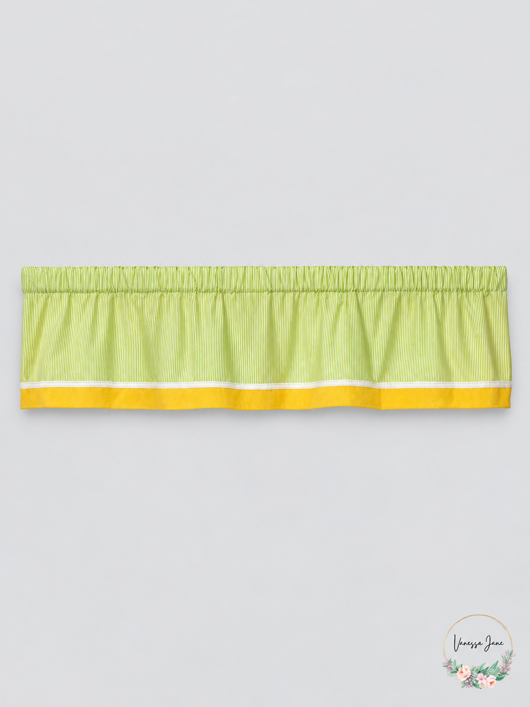 Carter's Green Stripe Yellow Border Window Valance 60 x 14 Inches — green-yellow stock
