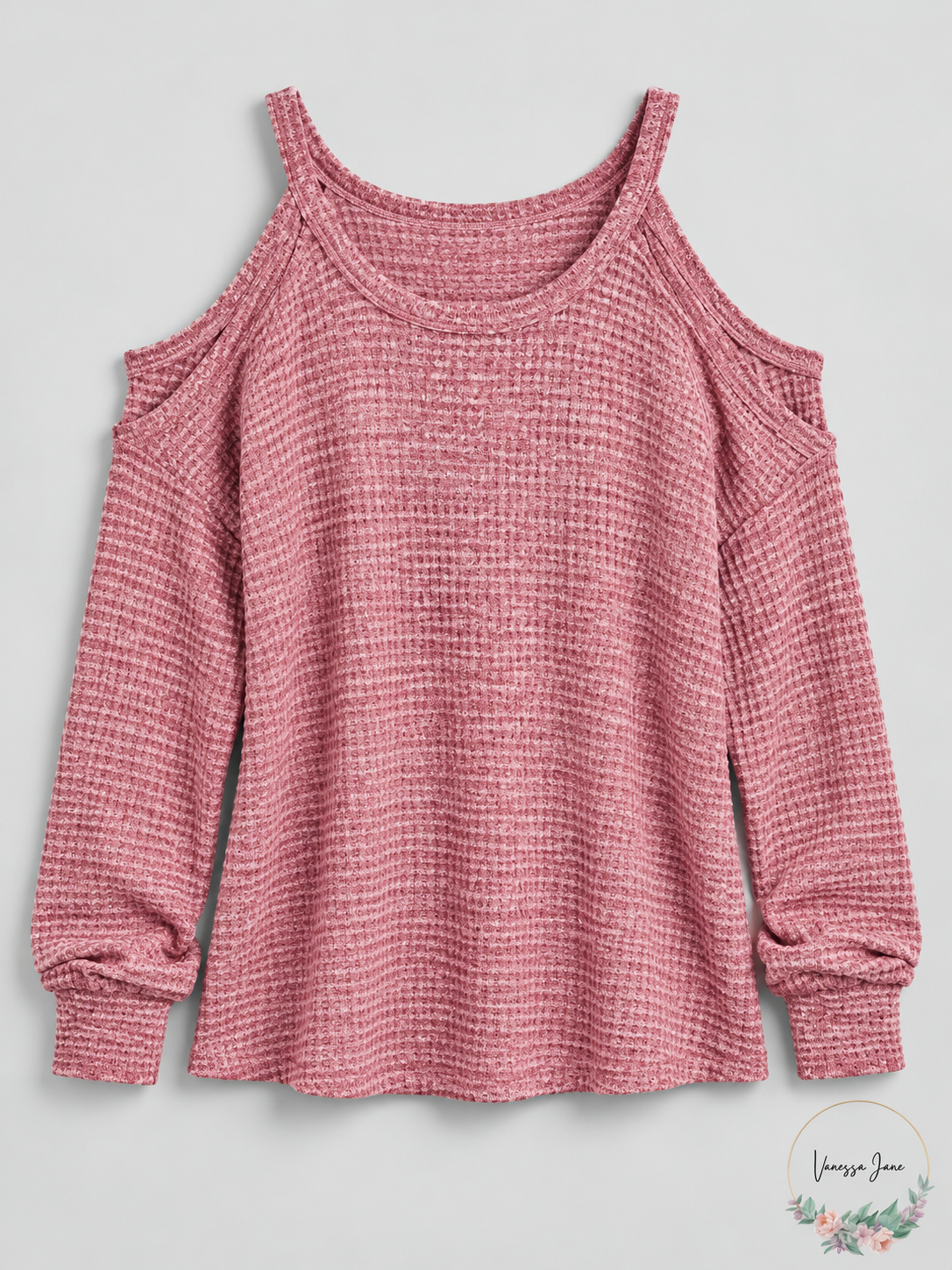 Vanessa Jane Freshman Juniors Waffle-Knit Cold-Shoulder Top red-violet stock 20261019b