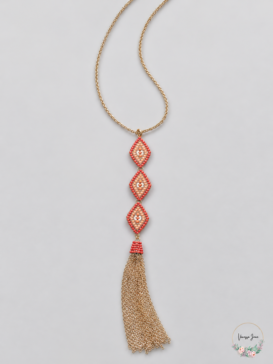Vanessa Jane I.N.C Gold-Tone Bead and Chain Tassel Pendant Necklace coral stock 20261019b