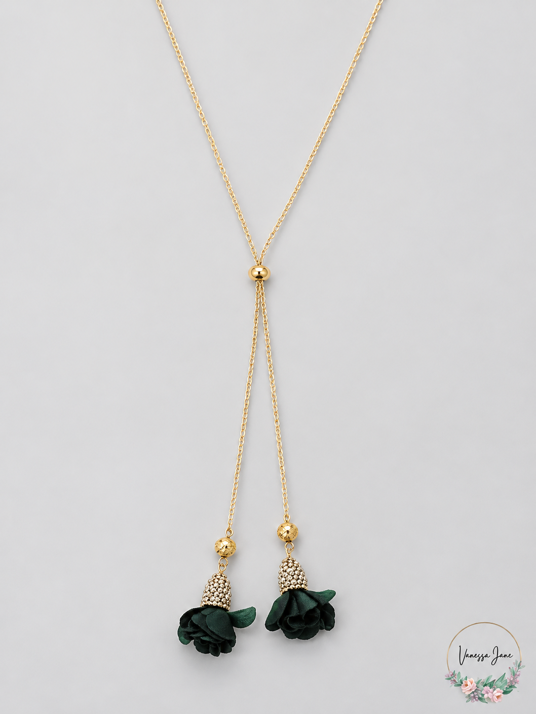 Vanessa Jane Inc Fabric-Flower 37 Inches Lariat Necklace green stock 20261019b
