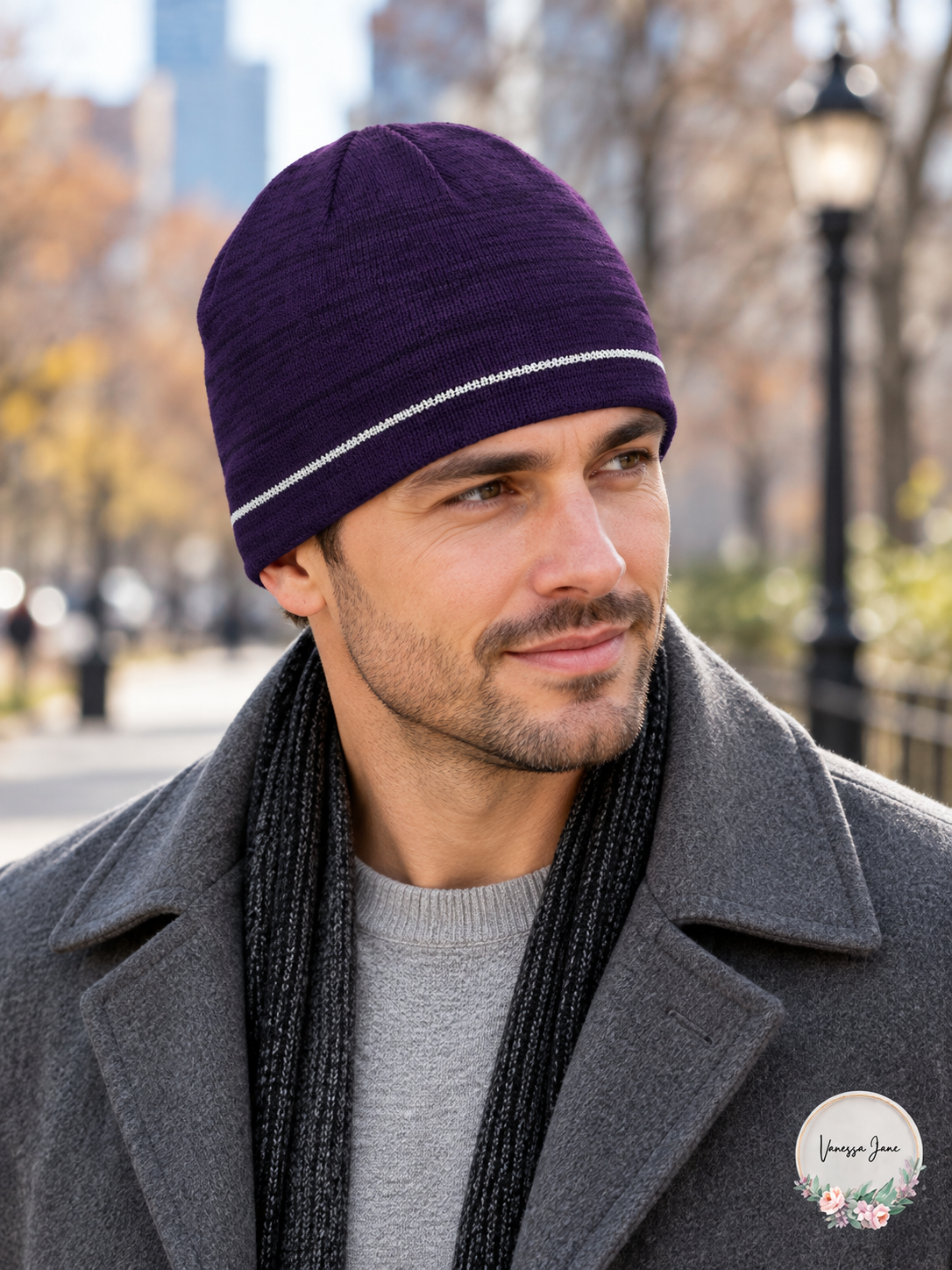 Vanessa Jane Alfani Mens Reflective Beanie One Size plum lifestyle 20261019b
