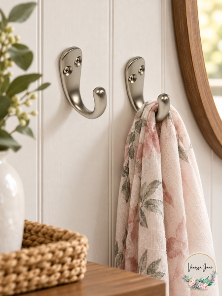 Dorman Hardware 4-1755 Satin Nickel Small Coat Hooks 2-Pack with Screws — silver lifestyle