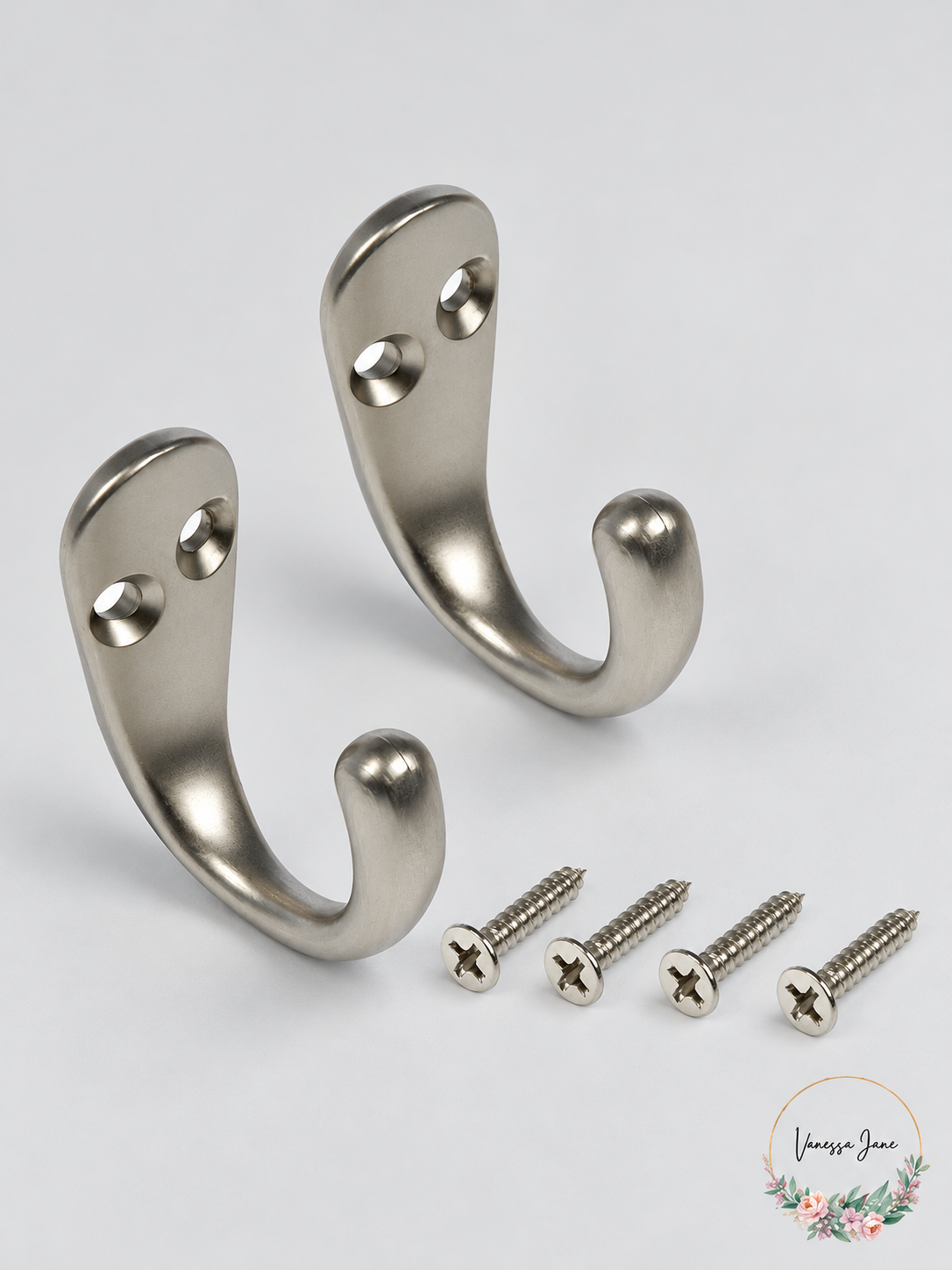 Dorman Hardware 4-1755 Satin Nickel Small Coat Hooks 2-Pack with Screws — silver stock