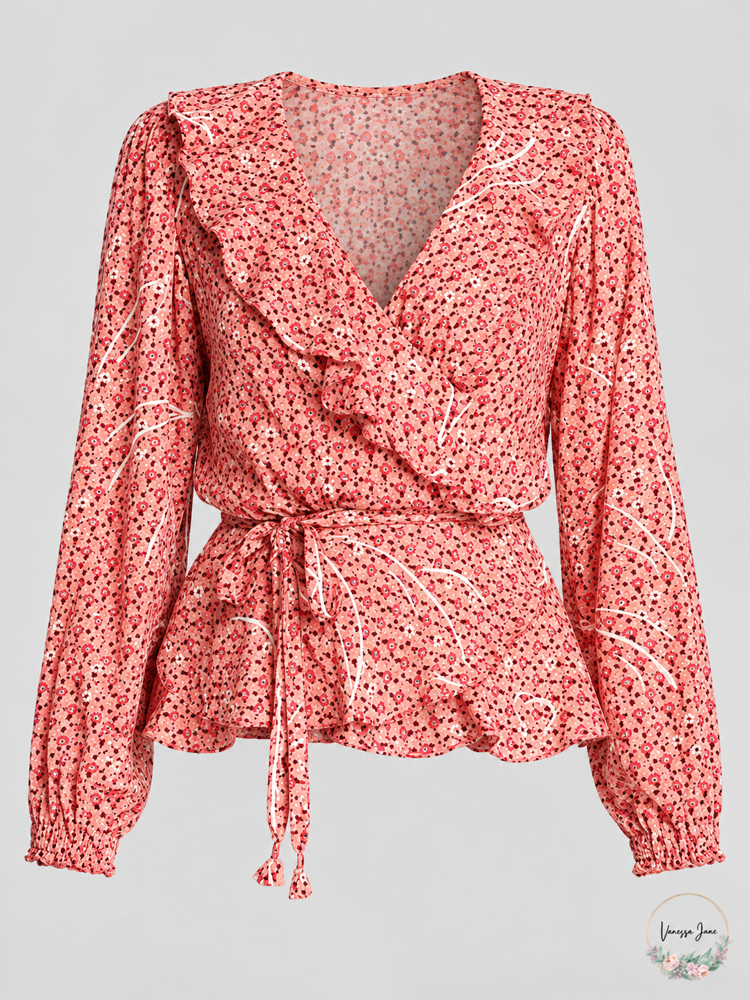 Poupette St. Barth Women's Elise Floral Ruffle Wrap Top Medium Red — stock photograph