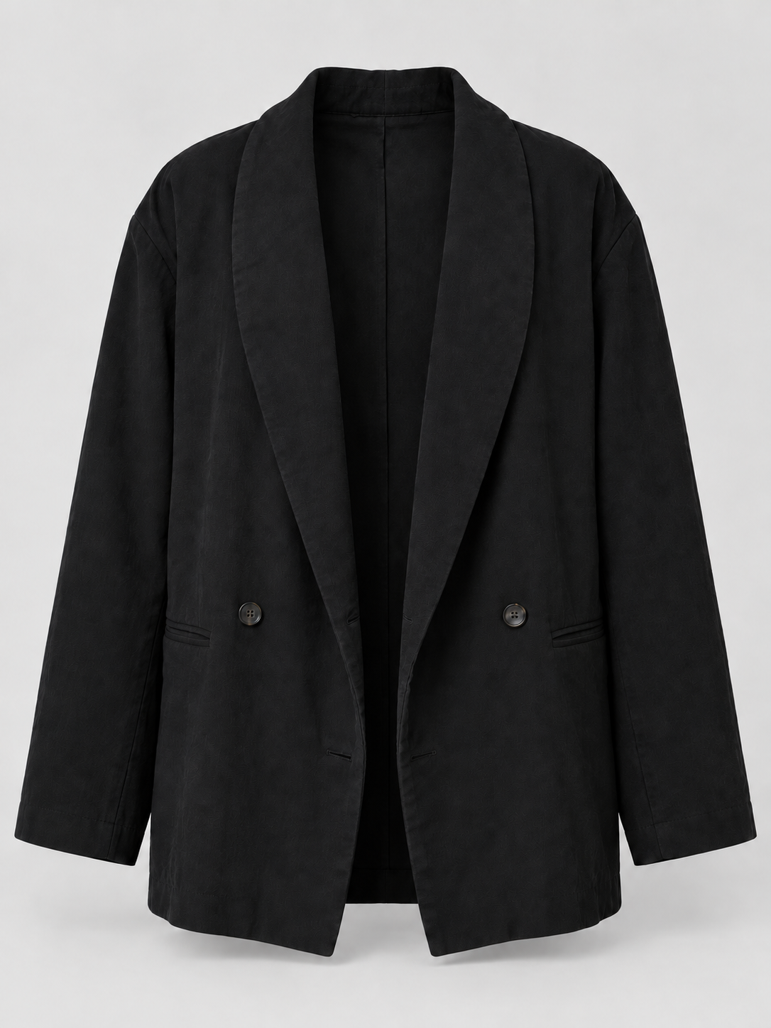 Unapproved AI-assisted product photo candidate for Free People Rowan black blazer, requiring human fidelity review.