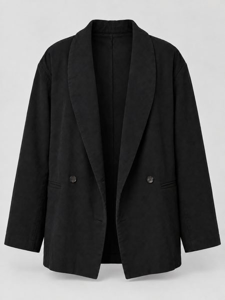 Unapproved AI-assisted product photo candidate for Free People Rowan black blazer, requiring human fidelity review.