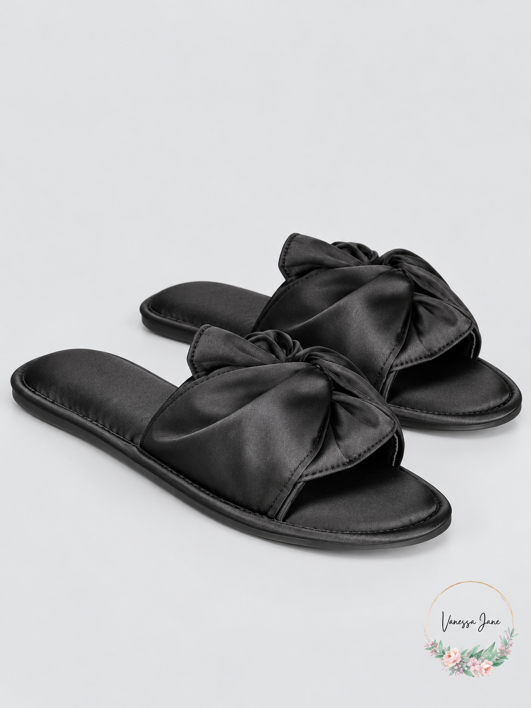 INC International Concepts Black Satin Knotted Slide Slippers Women's 9/10 — stock