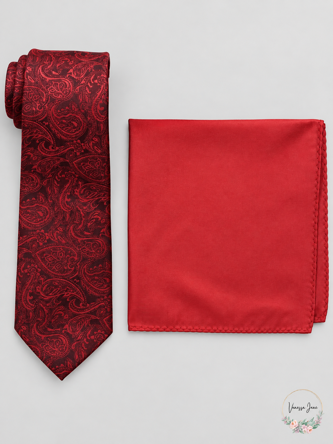Nick Graham Men's Red Tonal Paisley Necktie and Solid Pocket Square Set — red stock