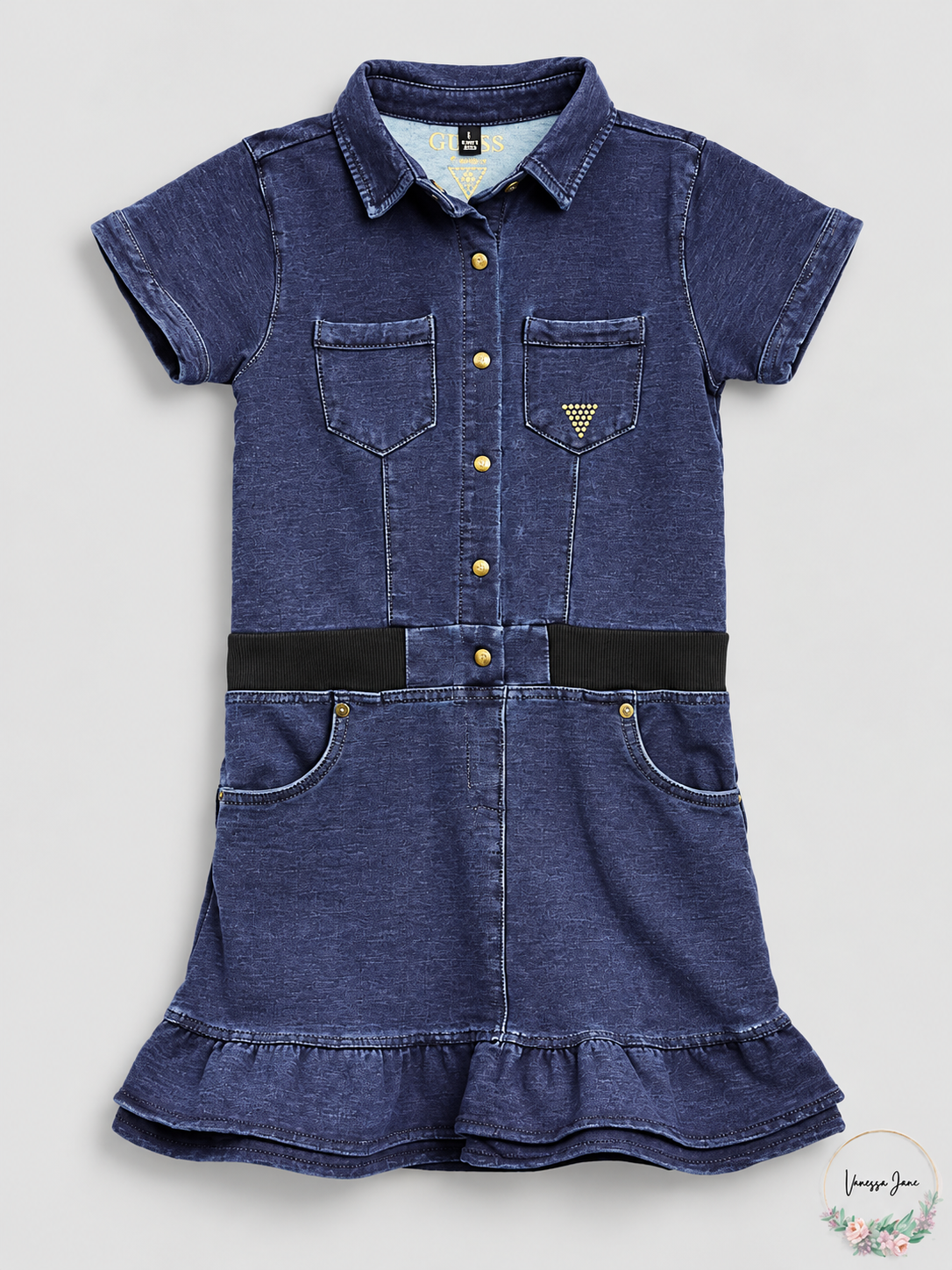 GUESS Girls Blue Knit Denim Short Sleeve Shirt Dress Size 12 — blue stock