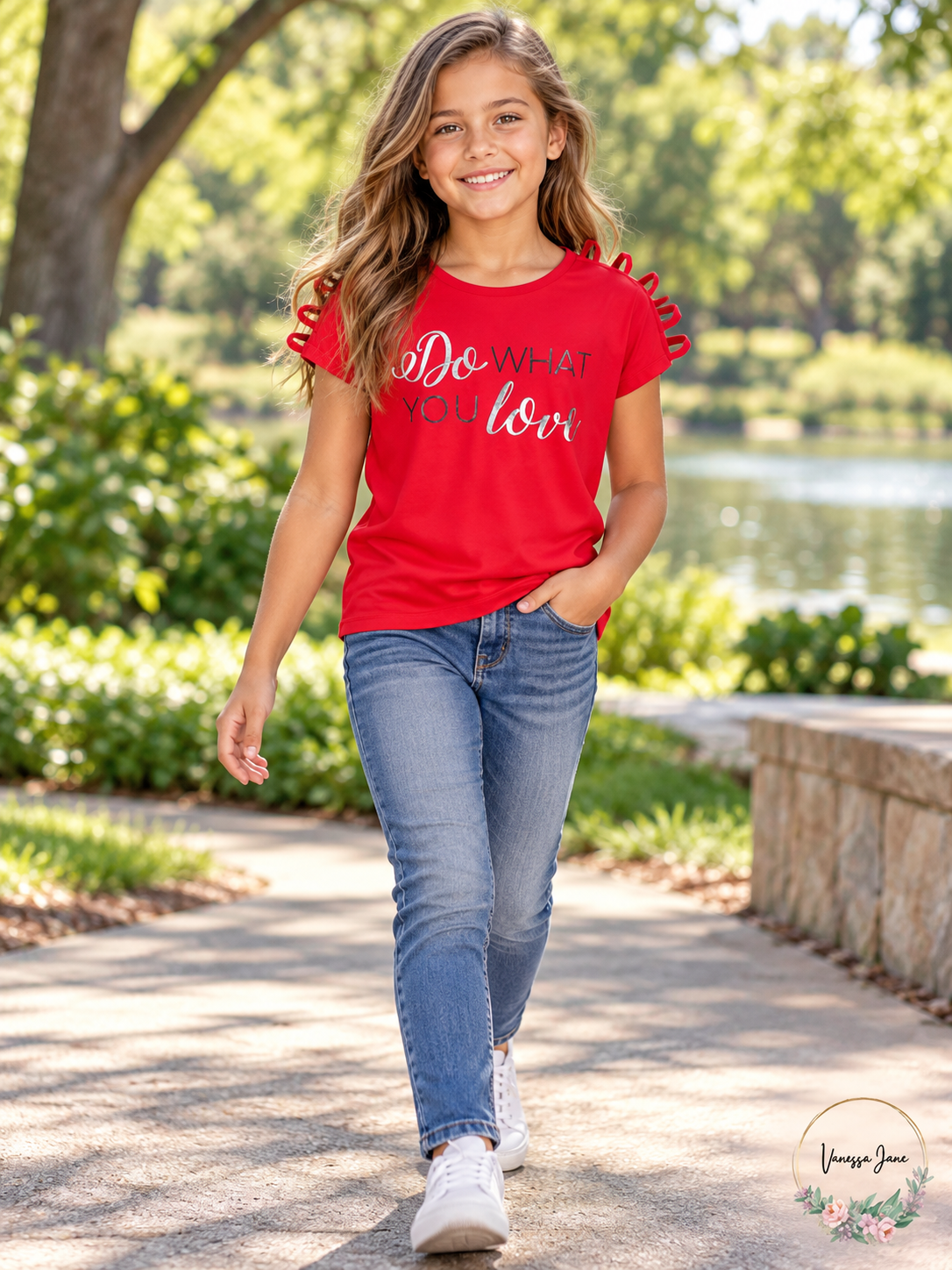 Ideology Girls Red Do What You Love Strappy-Shoulder T-Shirt — red lifestyle