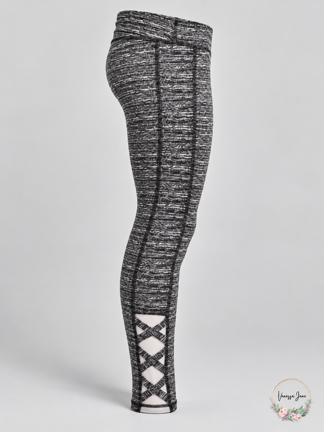 Ideology Girls Caged Mesh-Trim Athletic Leggings Noir Static or Rose Shadow — noir stock