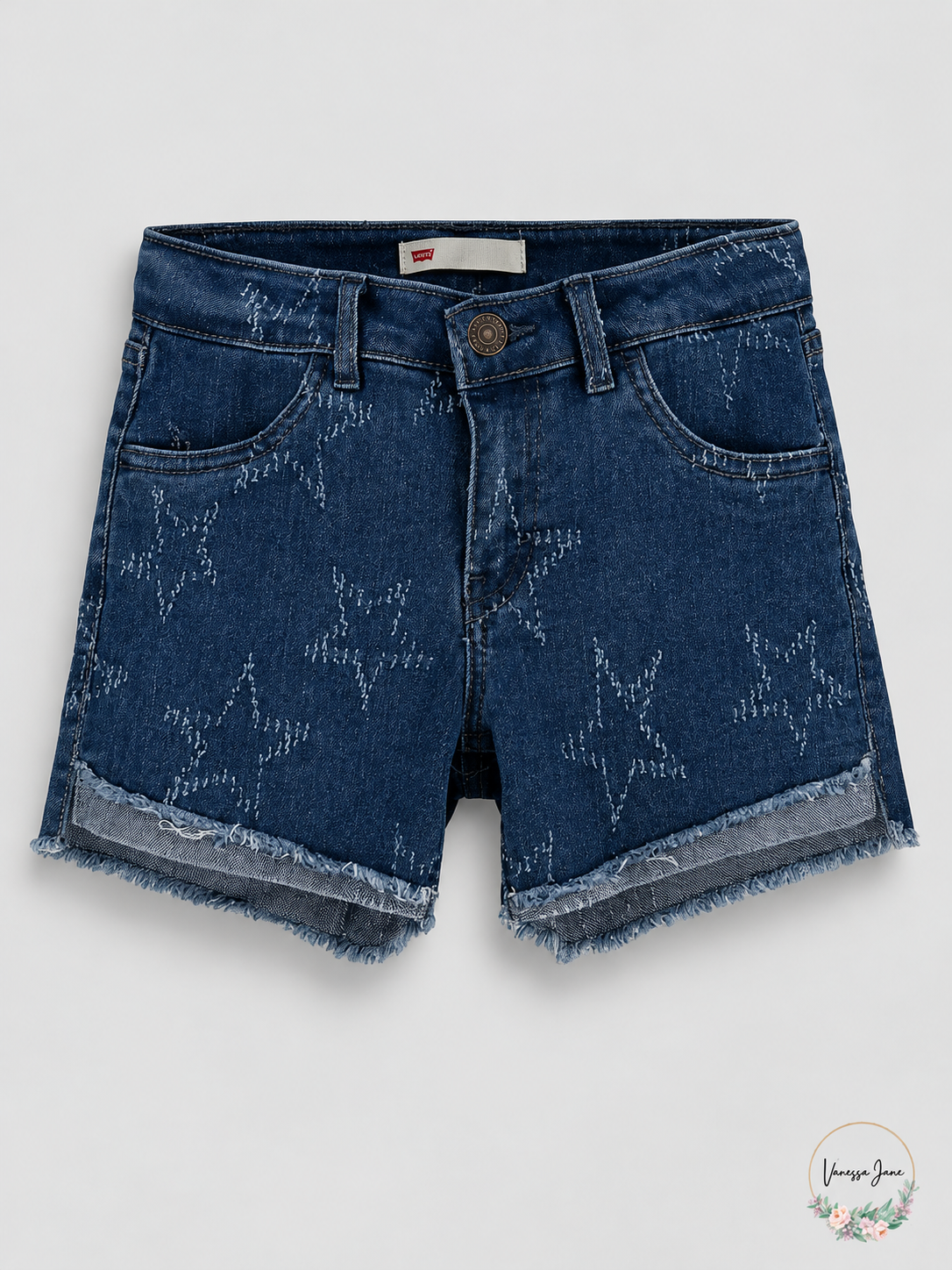 Levi's Girls Deep Tulum Star-Print Frayed High-Low Denim Shorts — denim stock