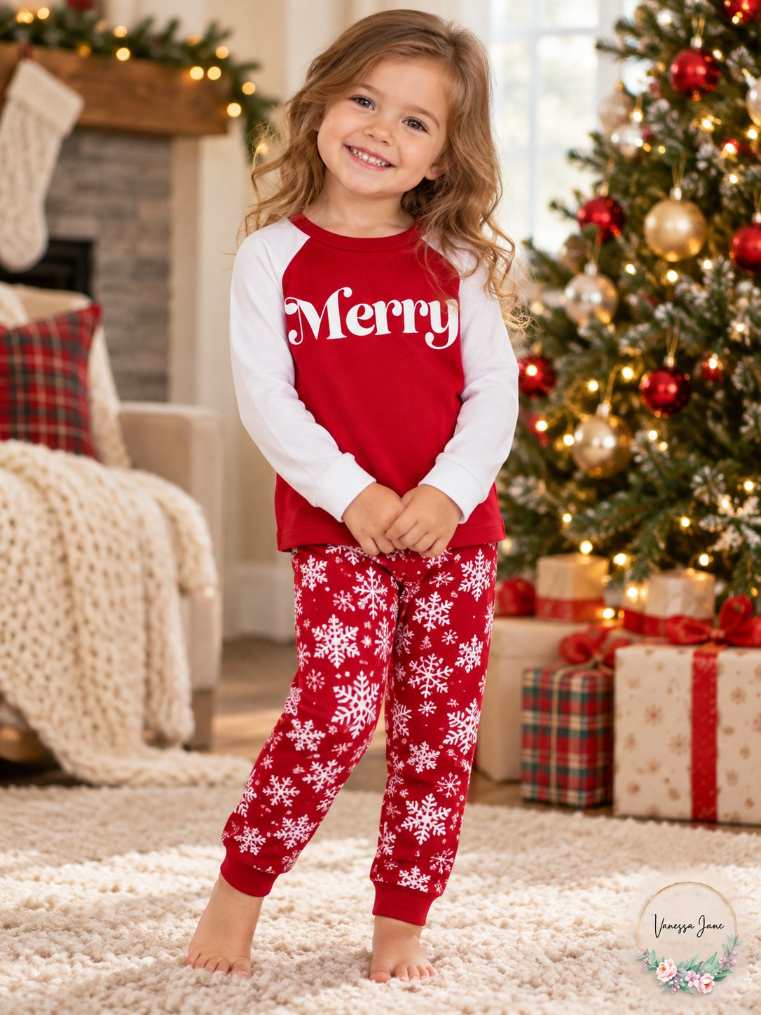 Family PJs Toddler Merry Christmas Snowflake Pajama Set Red White 2T/3T — red lifestyle