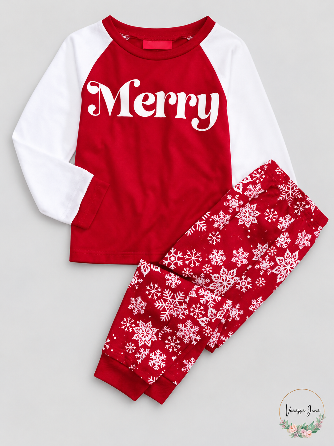 Family PJs Toddler Merry Christmas Snowflake Pajama Set Red White 2T/3T — red stock