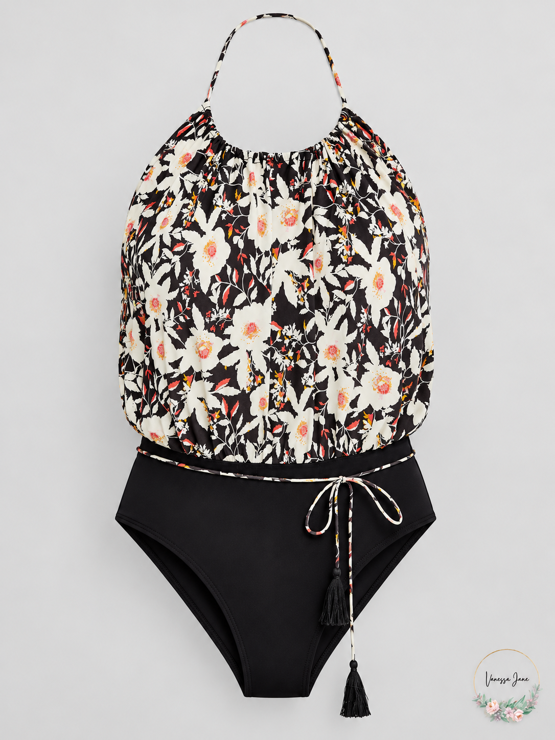 Free People Intimately Liza Floral Halter Bodysuit Black Combo Medium — black stock