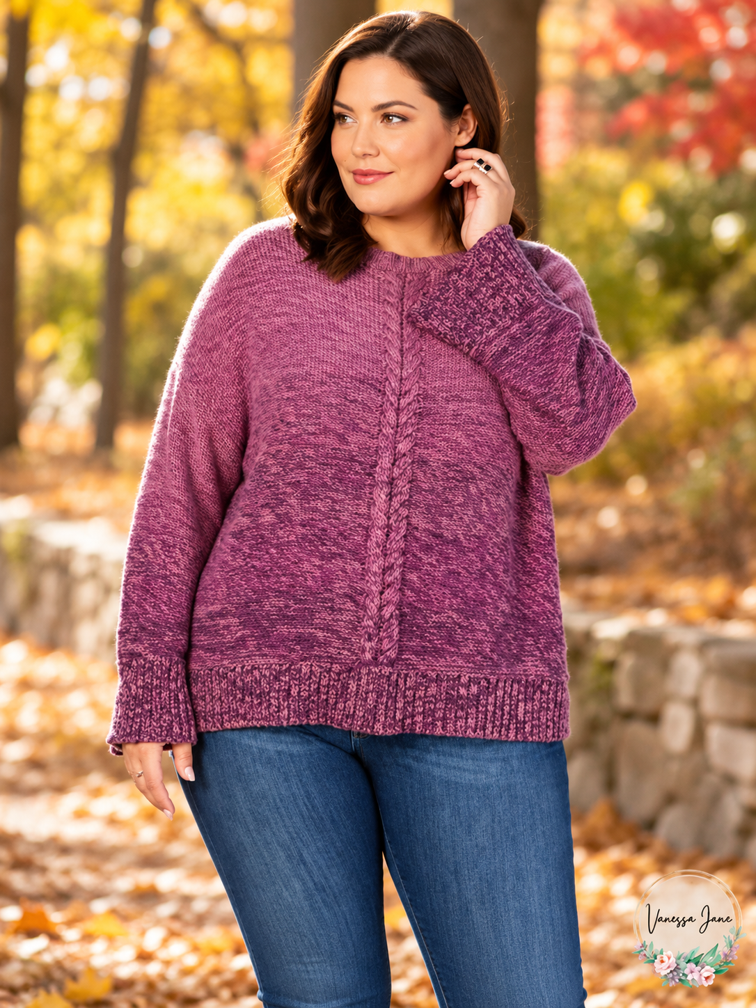 Style & Co Plus Size Dark Grape Marled Braided-Trim Sweater — grape lifestyle