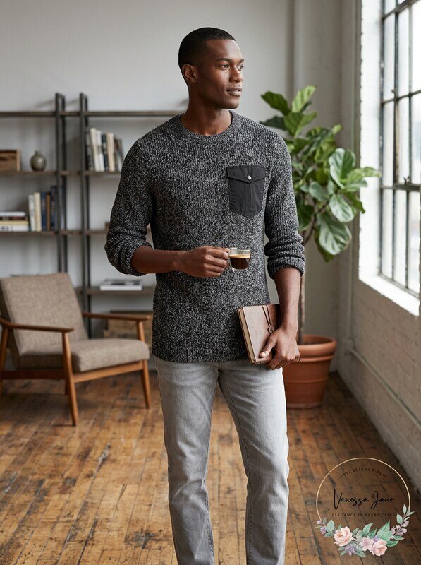 American Rag Men's Marled Raglan Pocket Sweater — black lifestyle