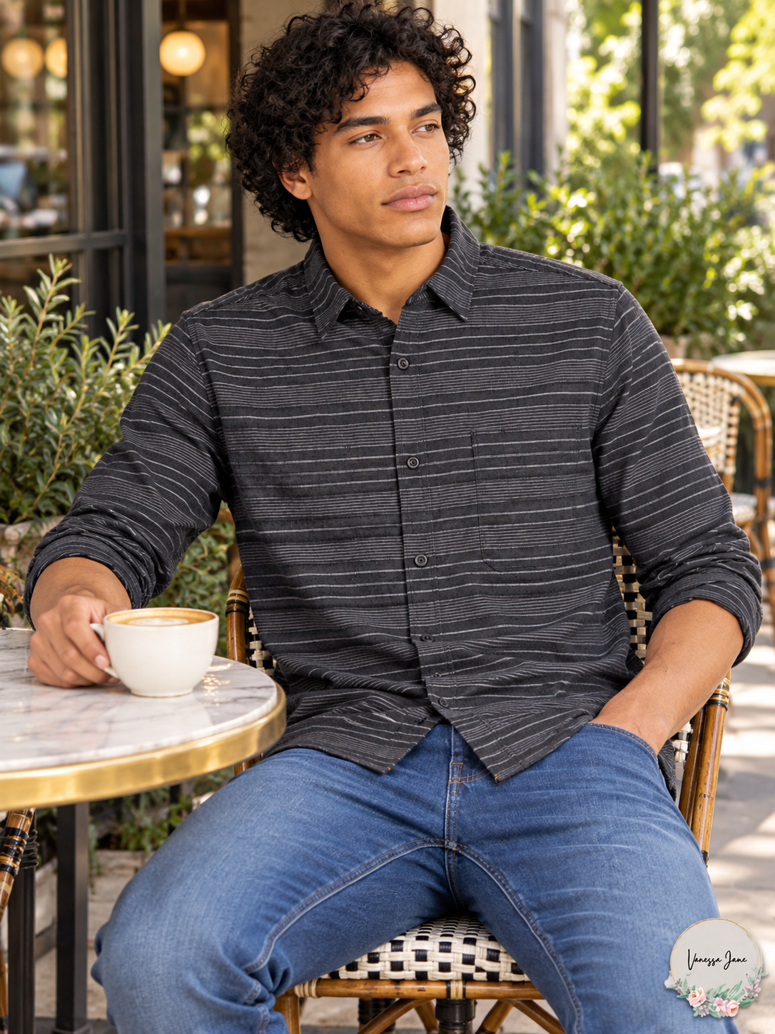 Hurley Men's Armstrong Stretch Striped Long-Sleeve Button-Front Shirt — black lifestyle