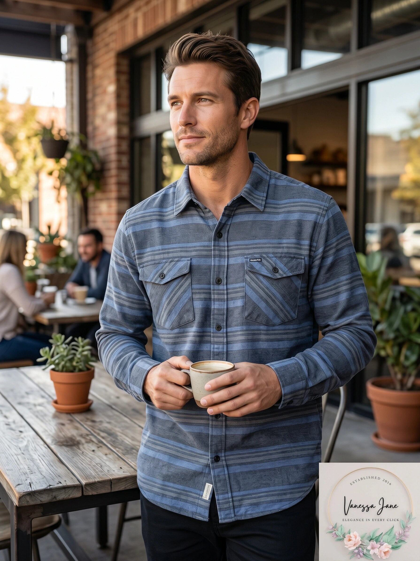 Hurley Men's Armstrong Stretch Striped Long-Sleeve Button-Front Shirt — blue lifestyle