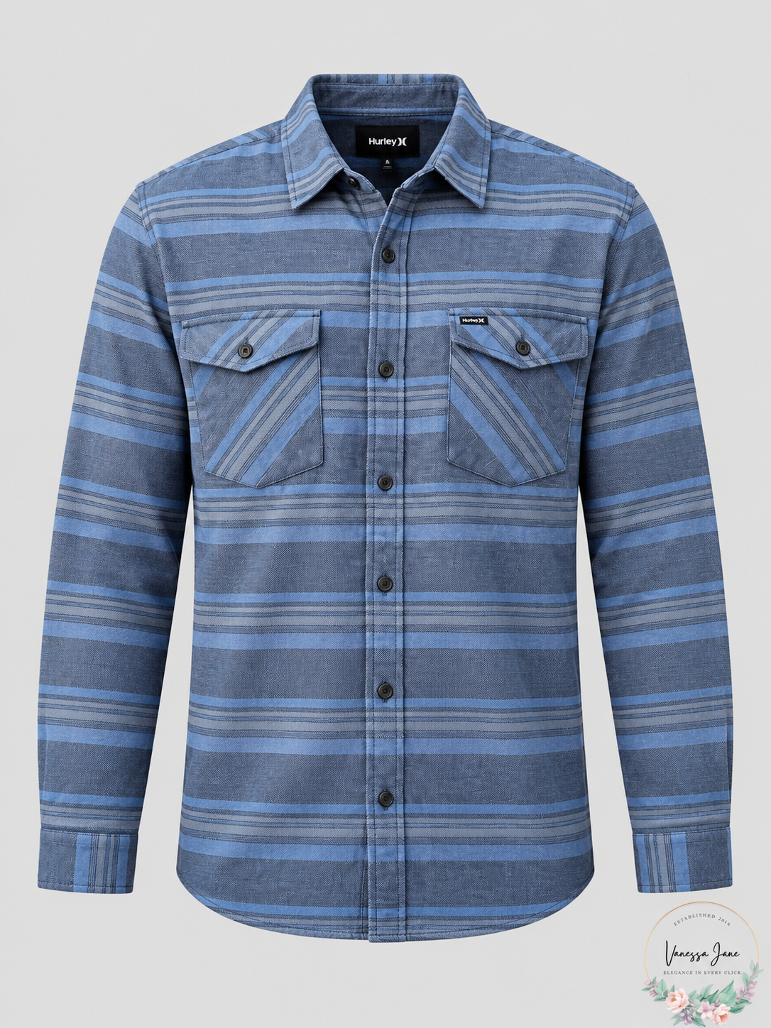 Hurley Men's Armstrong Stretch Striped Long-Sleeve Button-Front Shirt — blue stock