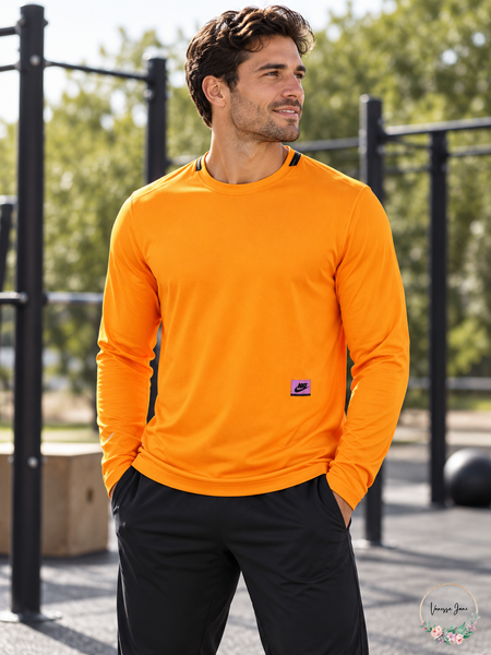 Nike Men's Dri-FIT Long-Sleeve Training Top - Orange Black — lifestyle