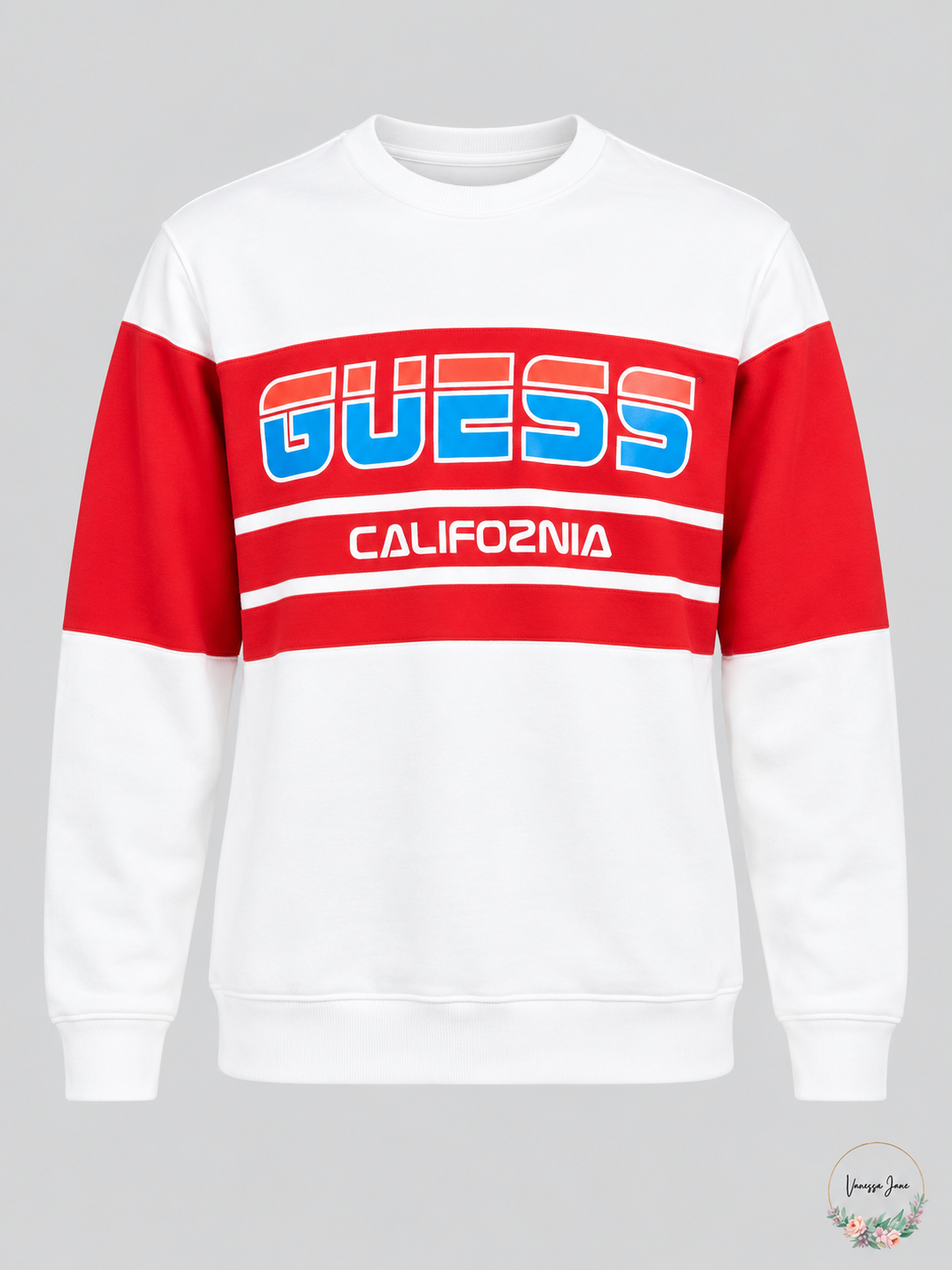 GUESS Men's Roy Sport Logo Crewneck Sweatshirt — white stock