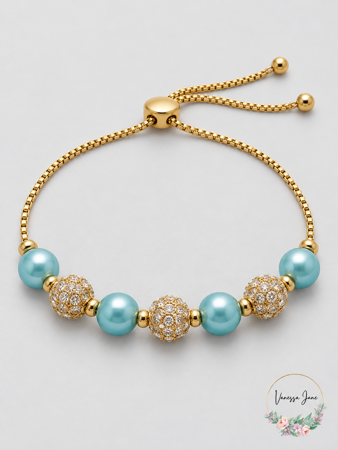 Charter Club Aqua Imitation Pearl & Gold-Tone Pave Slider Bracelet — aqua stock