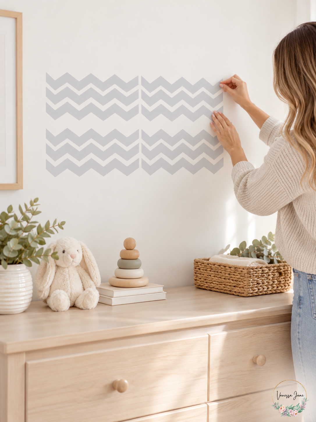 Petit Nest Henri Gray Chevron Removable Vinyl Wall Decals — gray lifestyle