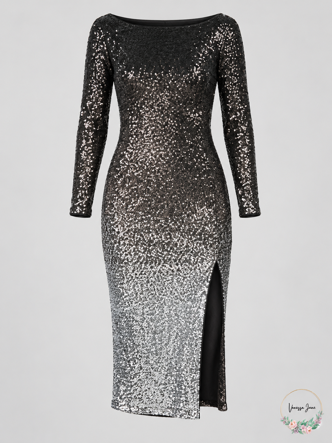 Rachel Roy Women's Ombre Sequin Long-Sleeve Midi Dress - Medium — stock