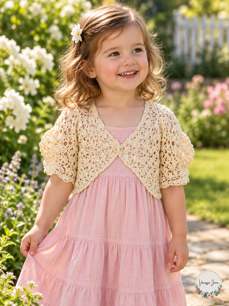 A and K Crafts Handmade Beige Crochet Toddler Shrug Size 4T — lifestyle
