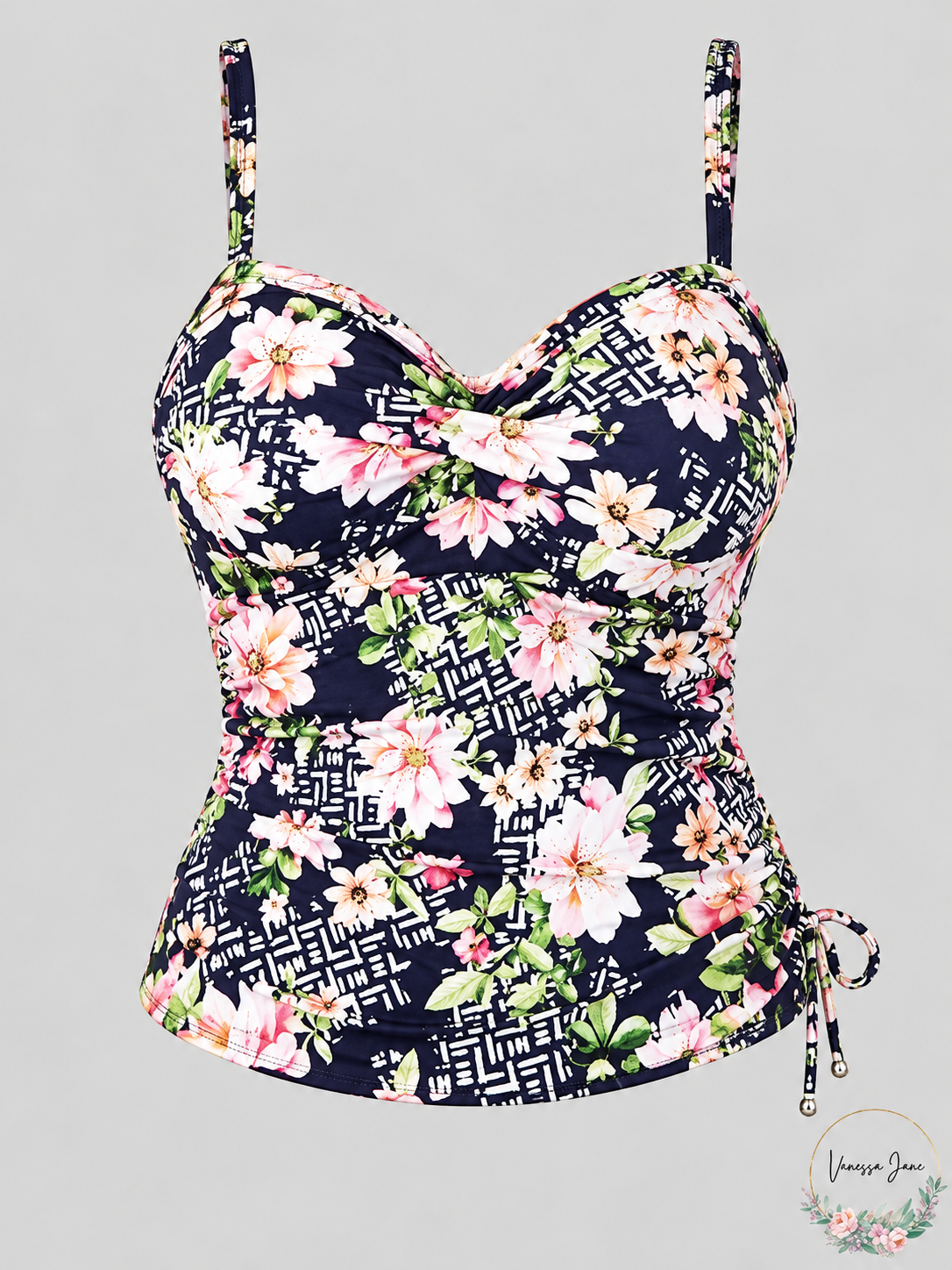 Swim Solutions Women's Printed Tankini Tops Black Floral or Pink Paisley — black-stock photograph