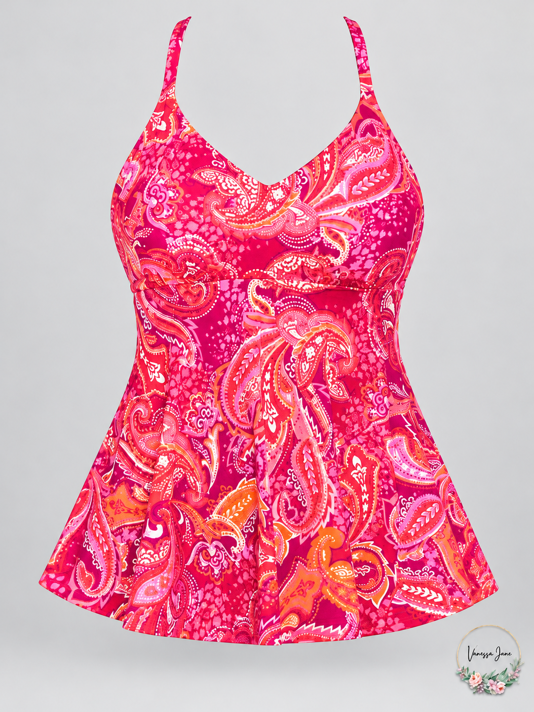 Swim Solutions Women's Printed Tankini Tops Black Floral or Pink Paisley — pink-stock photograph