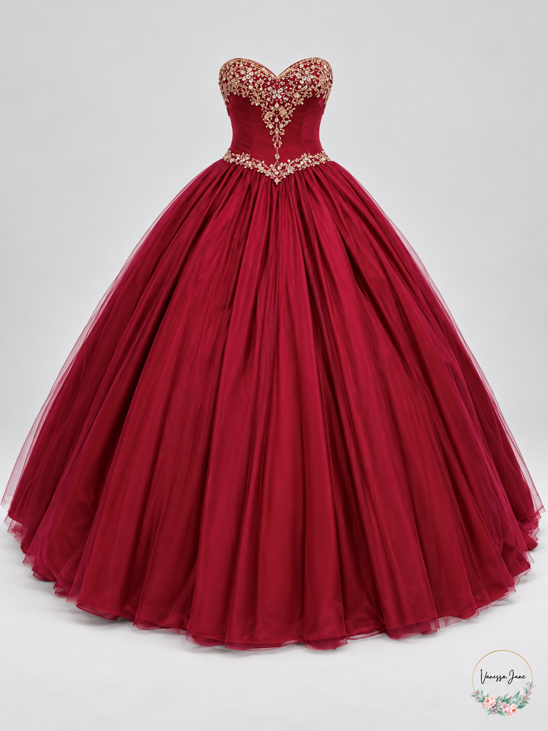 Dancing Queen Burgundy Strapless Embellished Ball Gown Large — burgundy stock