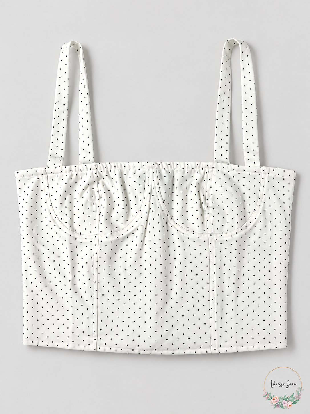 Danielle Bernstein White Black Polka Dot Cropped Tank Top Size 8 — white-dot stock