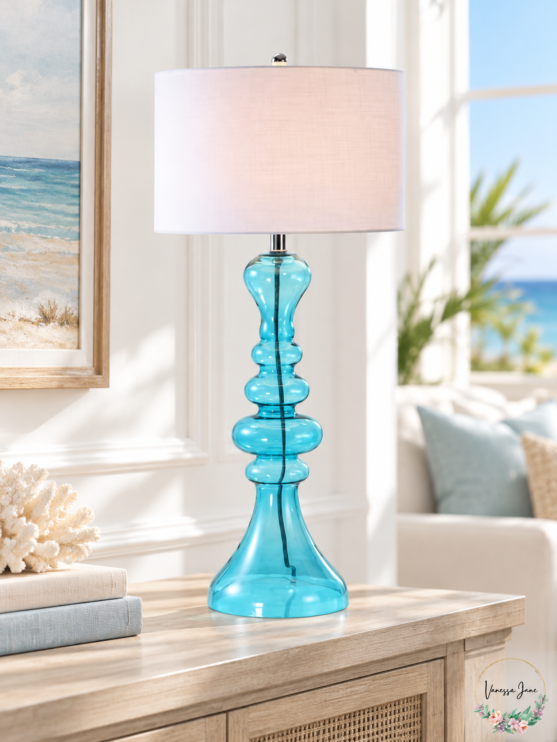 Jonathan Y Madeline 35-Inch Aqua Curved Glass Table Lamp JYL4012B — aqua lifestyle