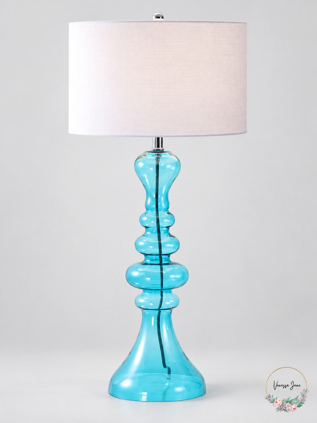 Jonathan Y Madeline 35-Inch Aqua Curved Glass Table Lamp JYL4012B — aqua stock